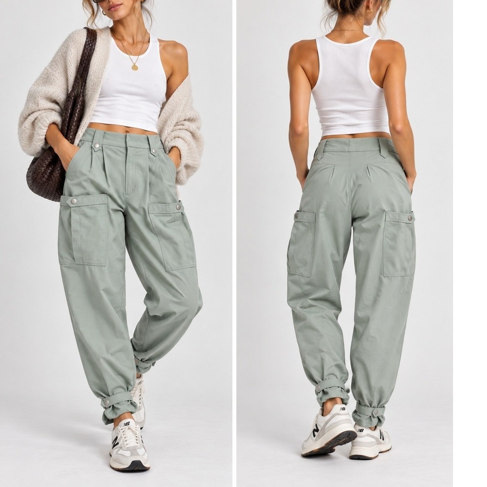 Gentle Herd Cotton Blend Tapered Leg Cargo Pants Women's M Green Y2K